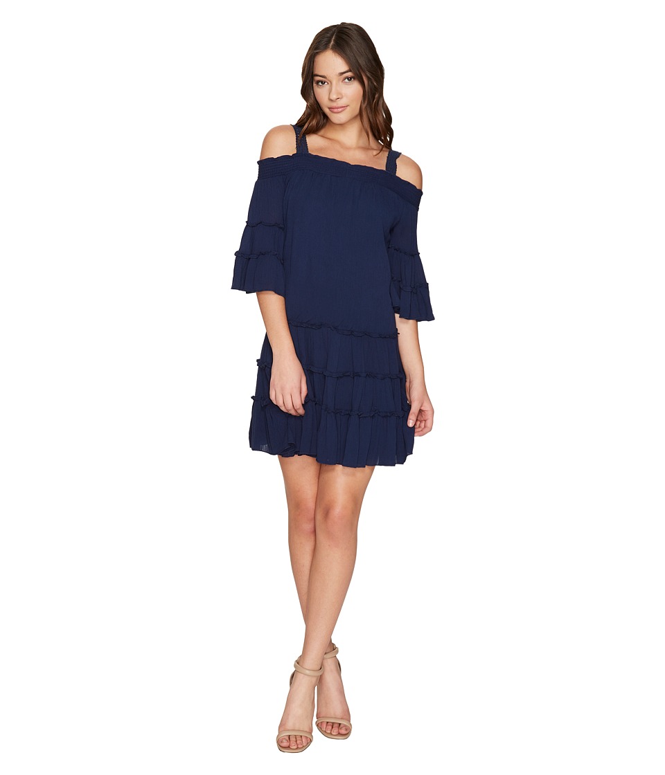 ROMEO & JULIET COUTURE Off the Shoulder Strap Midi Dress (Navy) Women