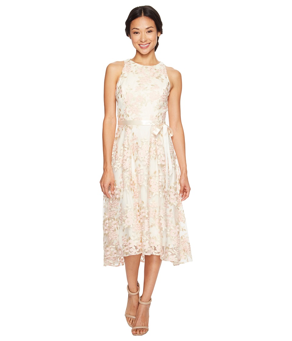 Tahari by ASL Petite Petite Tea-Length Embroidered Dress (Champagne/Petal) Women