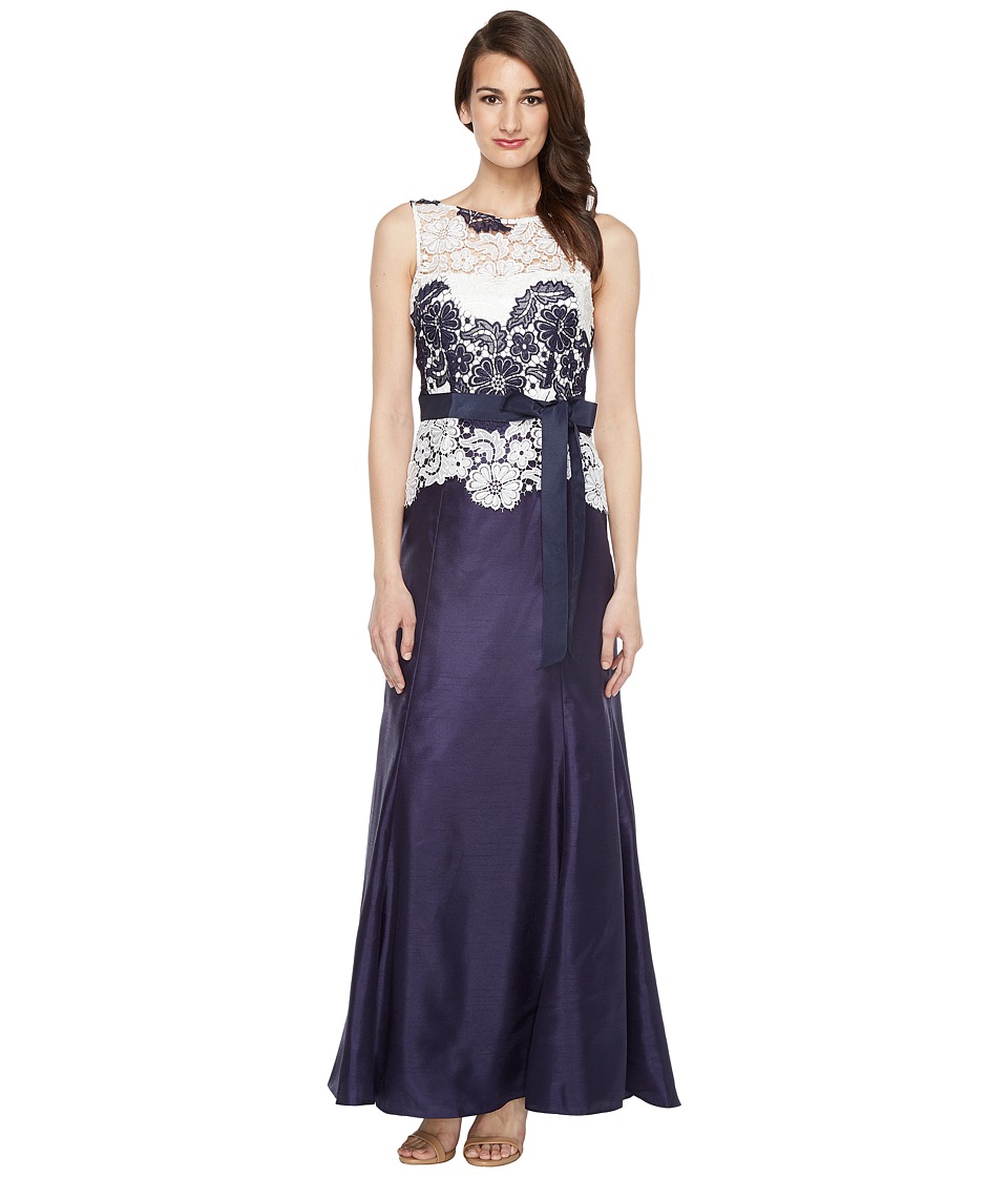 Tahari by ASL Lace Popover Gown (Navy/White) Women