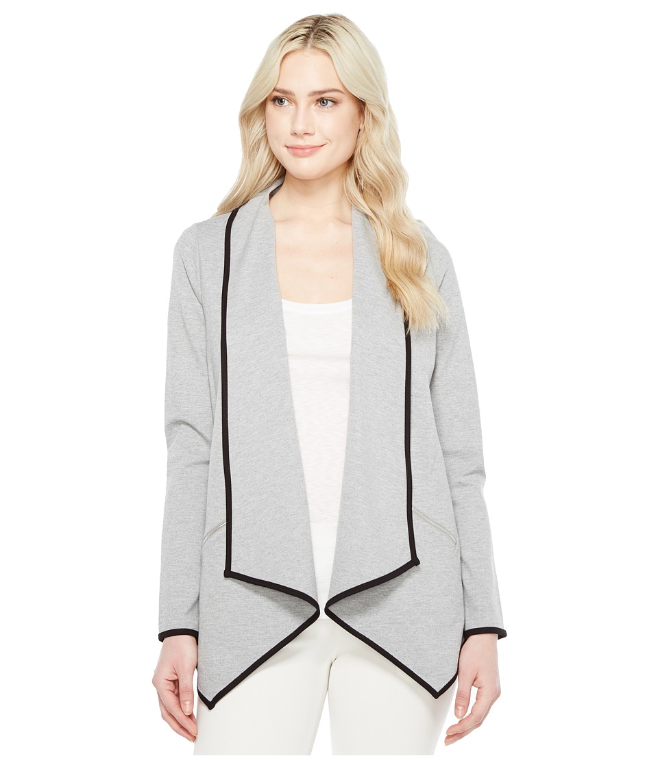 Ivanka Trump Ponte Fly Away Cardigain w/ Piping (Heather Grey/Black) Women