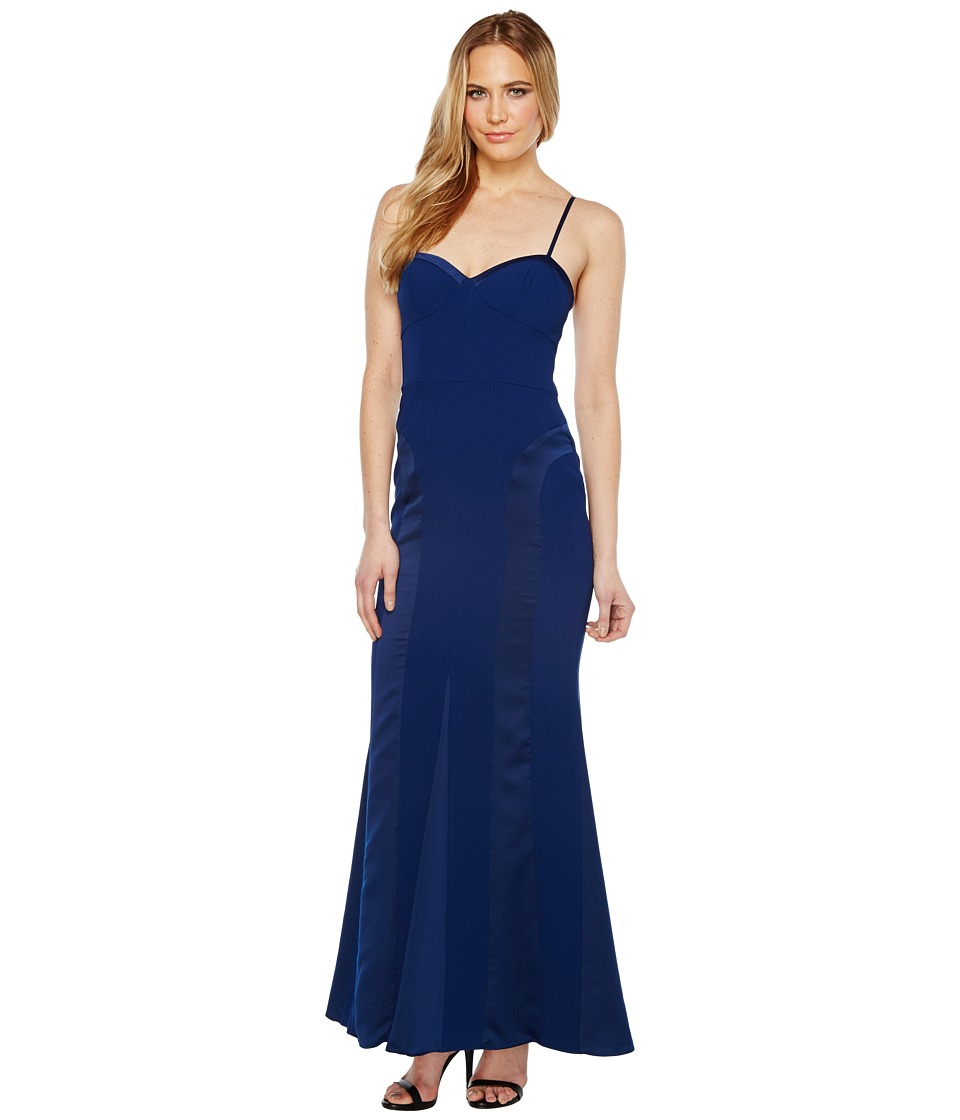 Aidan Mattox Crepe and Charmeuse Gown (Navy) Women
