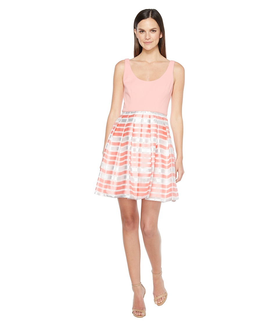 Aidan Mattox Scoop Neck Shadow Stripe Dress (Coral) Women