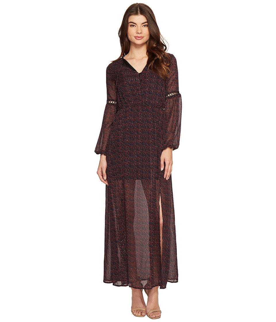 ROMEO & JULIET COUTURE Peasant Sleeve Lyrex Print Dress (Burgundy) Women