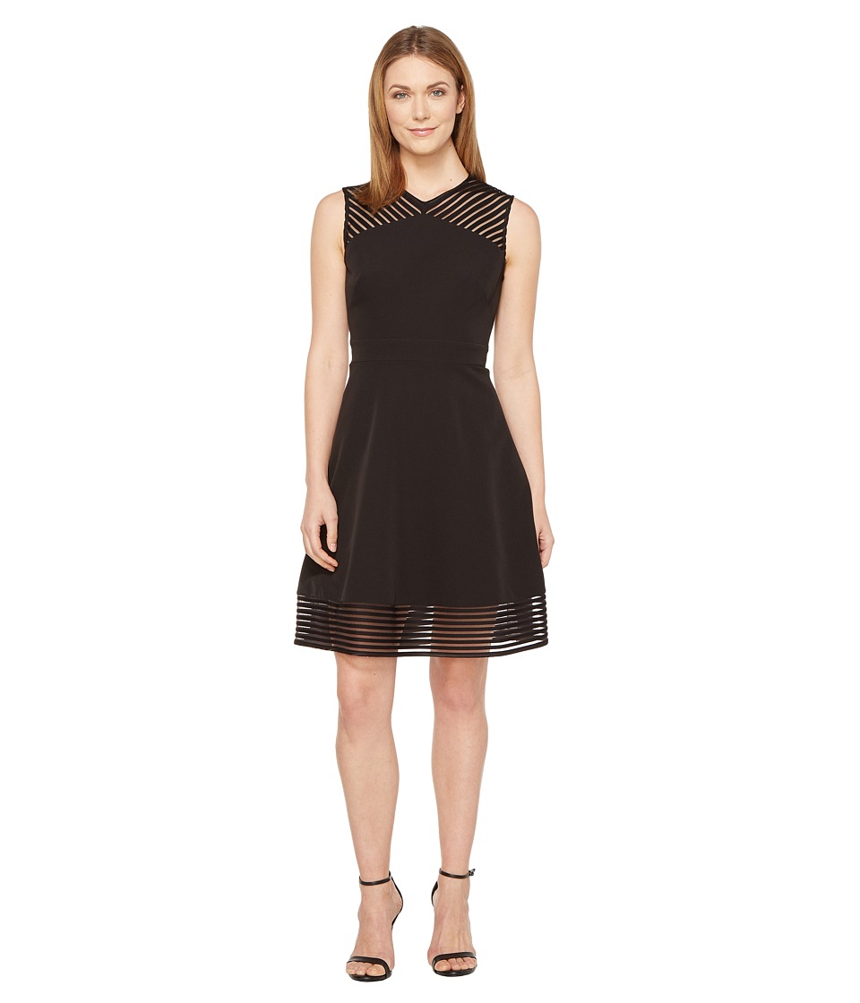 Tahari by ASL Mesh Tape Fit-and-Flare Dress (Black) Women