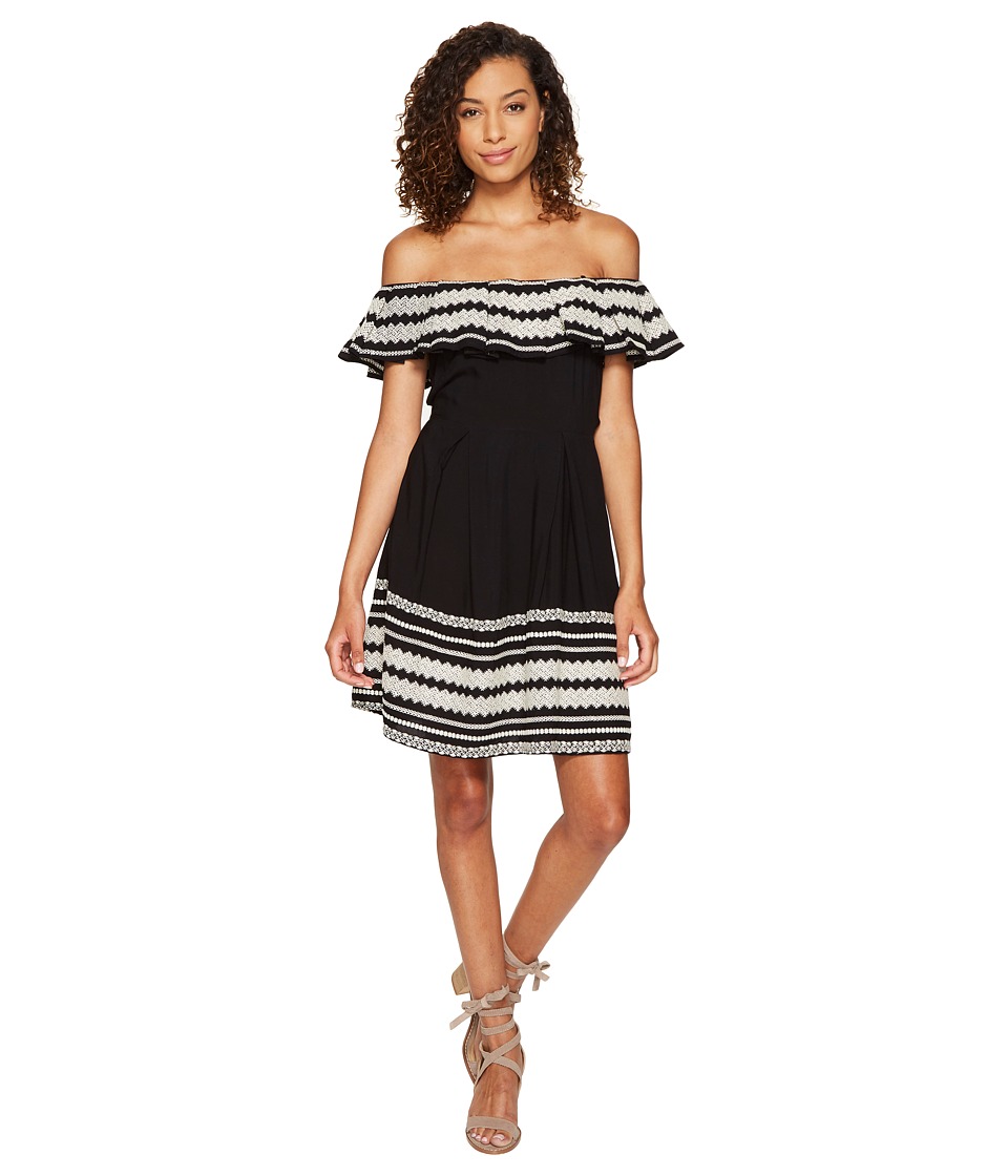ROMEO & JULIET COUTURE Off Shoulder Bottom Hem Embroidered Dress (Black) Women