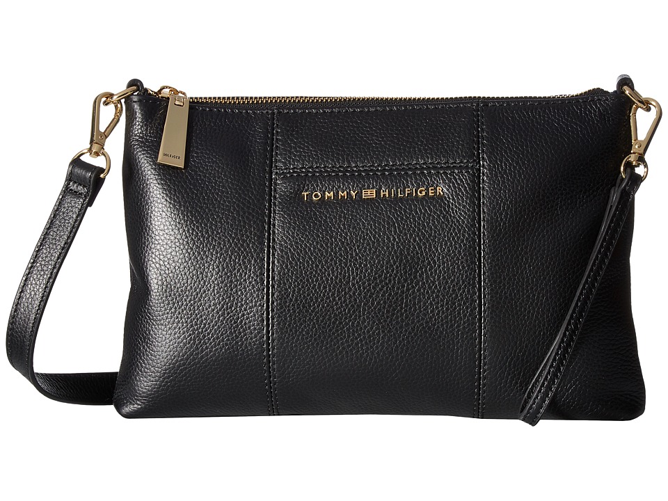 Tommy Hilfiger Pauletta Pebble Leather Crossbody (Black) Cross Body Handbags ModeSens