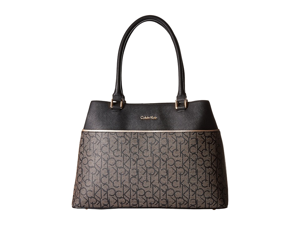 Calvin Klein - Monogram Tote (Textured Khaki/Black/Black) Tote Handbags