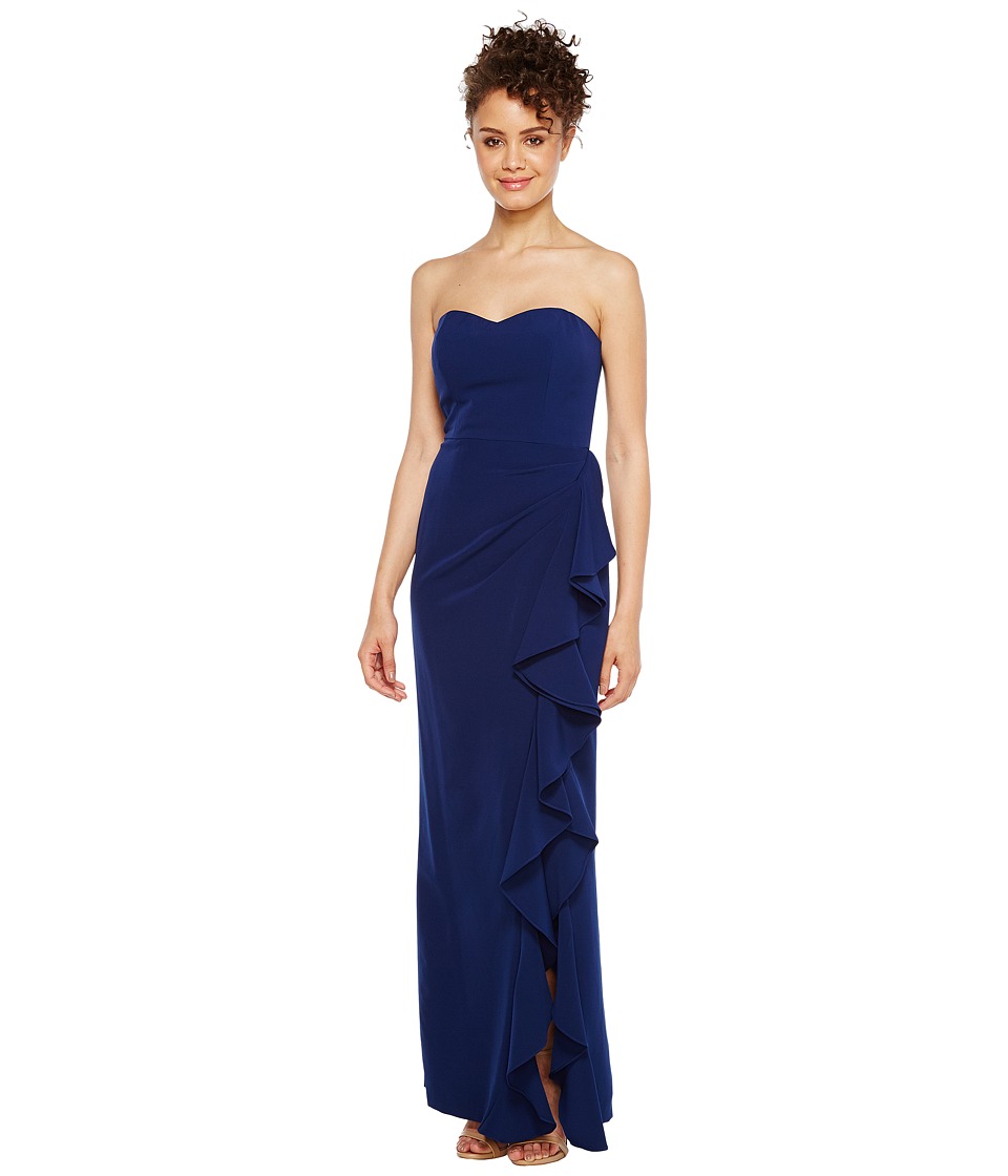 Aidan Mattox Strapless Flounce Crepe Gown (Navy) Women