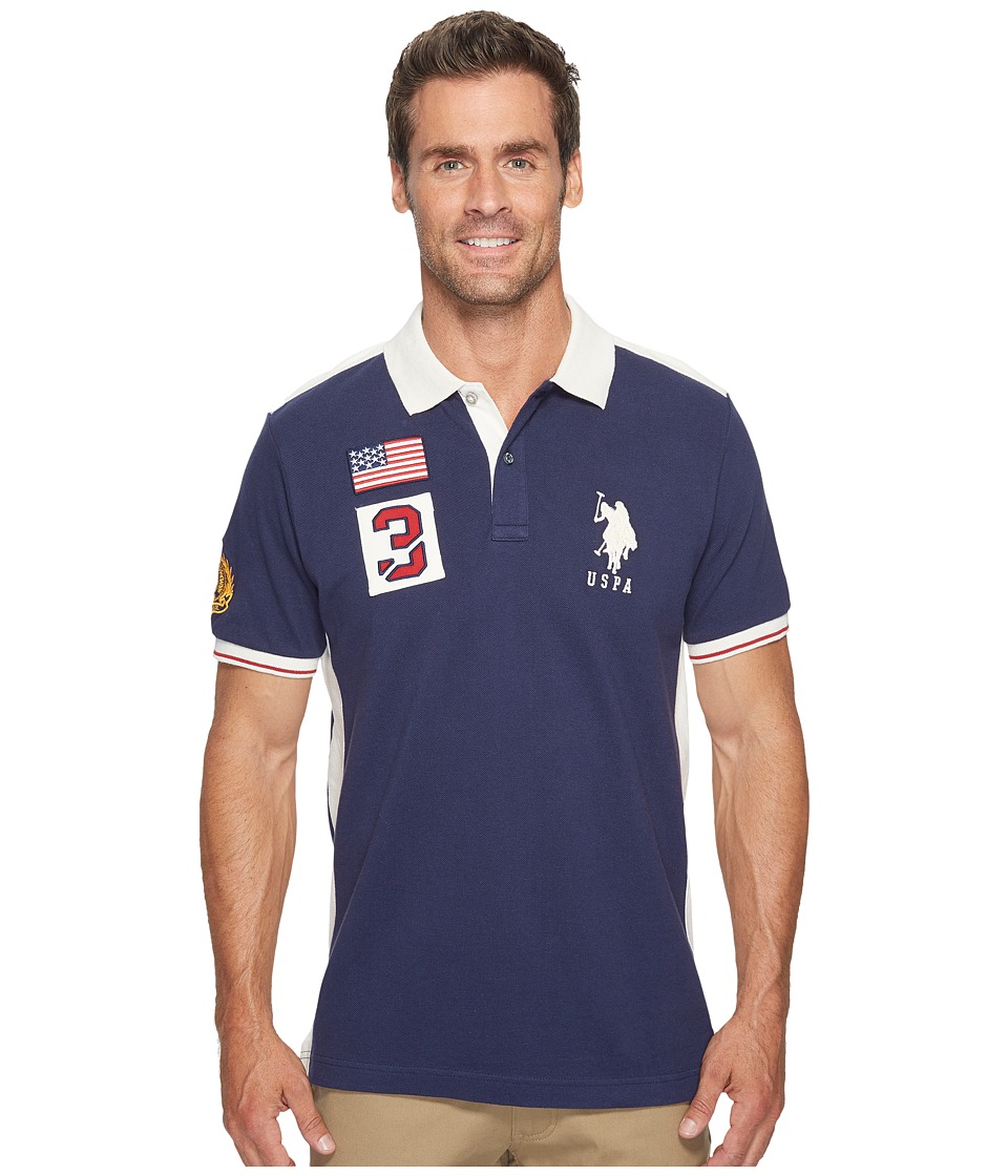 U.S. POLO ASSN. Classic Fit Color Block Short Sleeve Pique Polo Shirt (Classic Navy) Men
