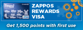 Zappos Rewards Visa&reg; Card. Get 1,500 points with first use.