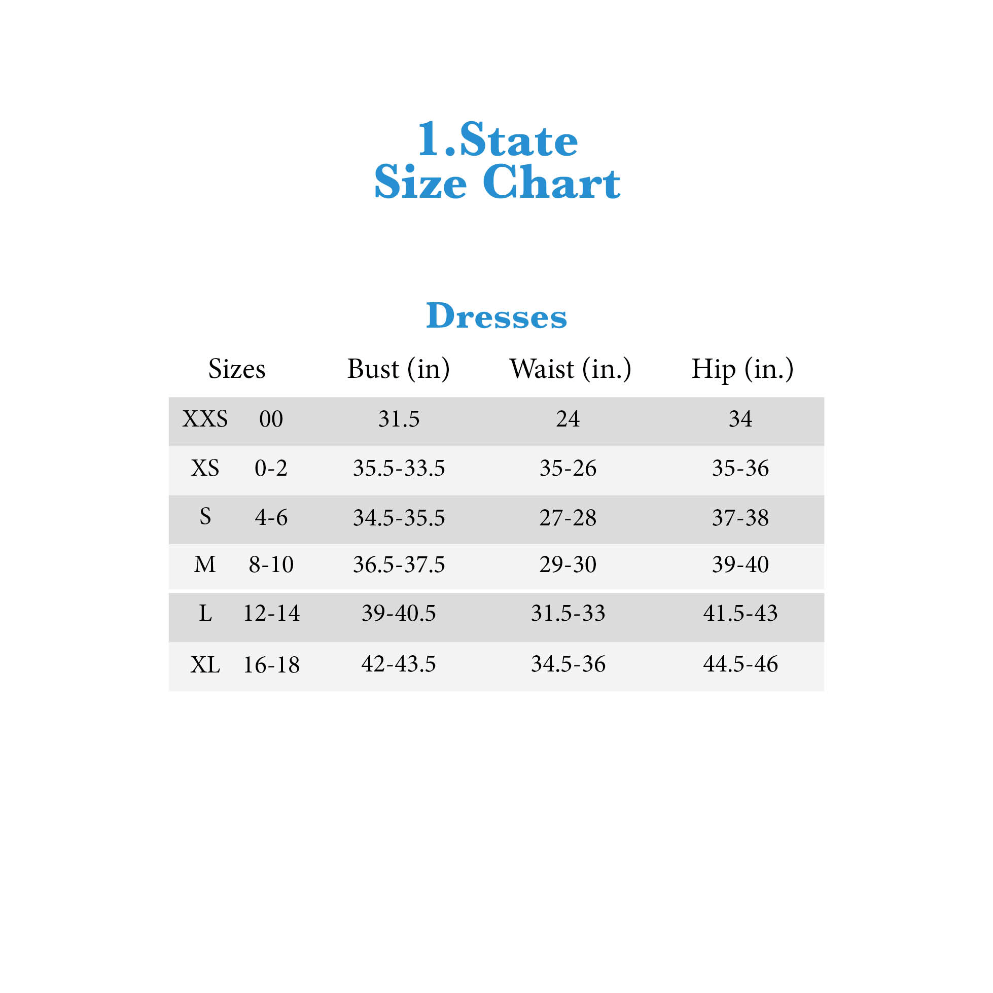 1 State Size Chart