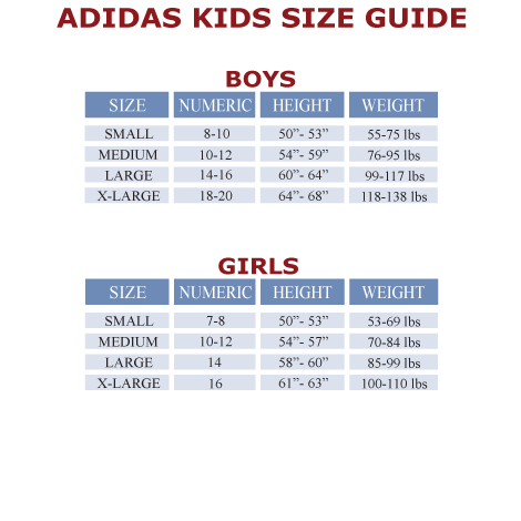 Adidas Size Chart For Kids