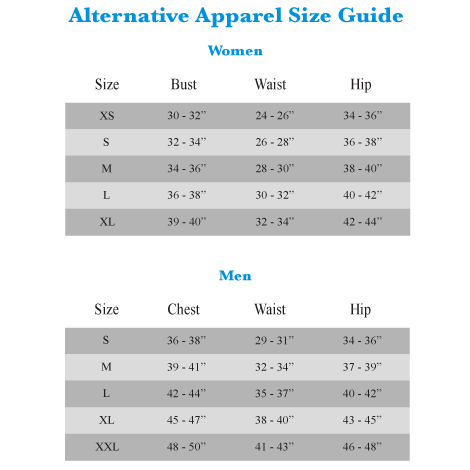 Alternative Apparel Size Chart