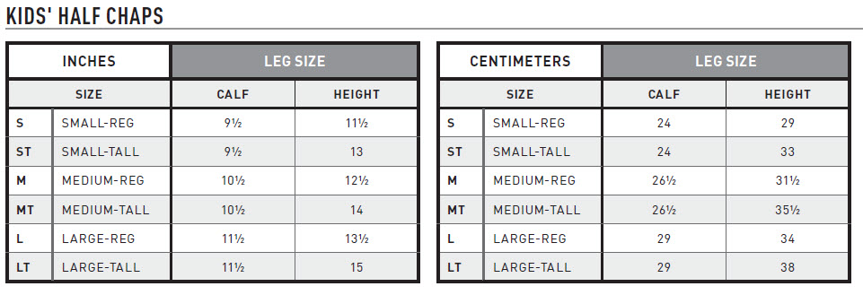 ariat chaps sizing