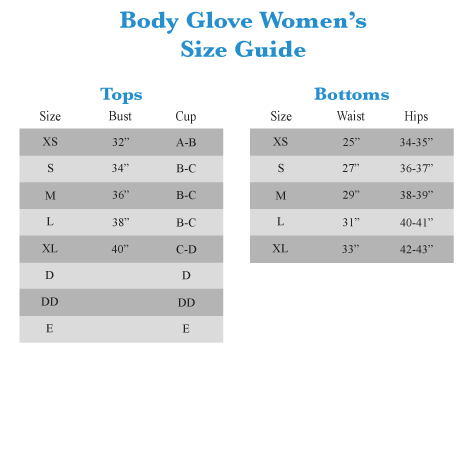 Body Glove Swimsuit Size Chart