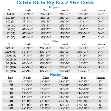 calvin klein shirt size chart