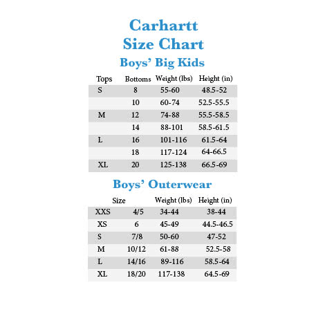carhartt shirt size chart