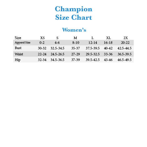 Champion Women S Sweatshirt Size Chart