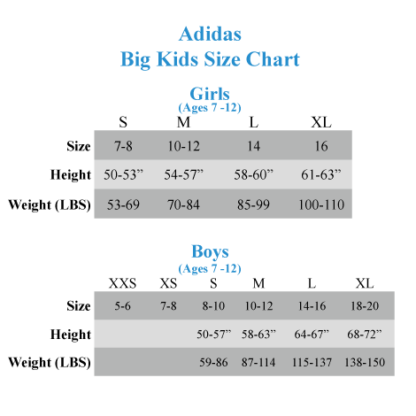 adidas big kid size chart