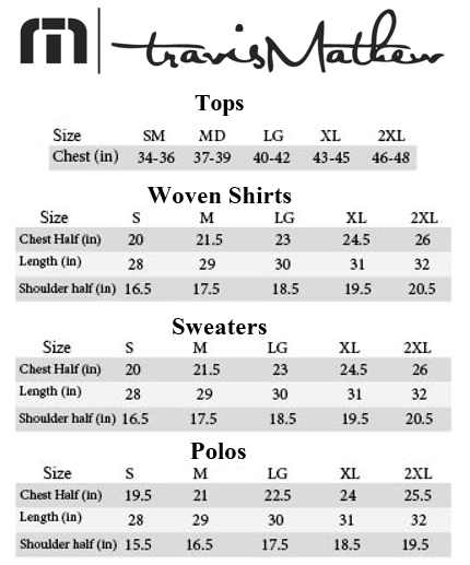 travis mathew polo size chart