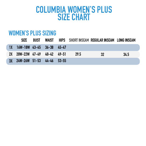 Columbia Shirt Size Chart