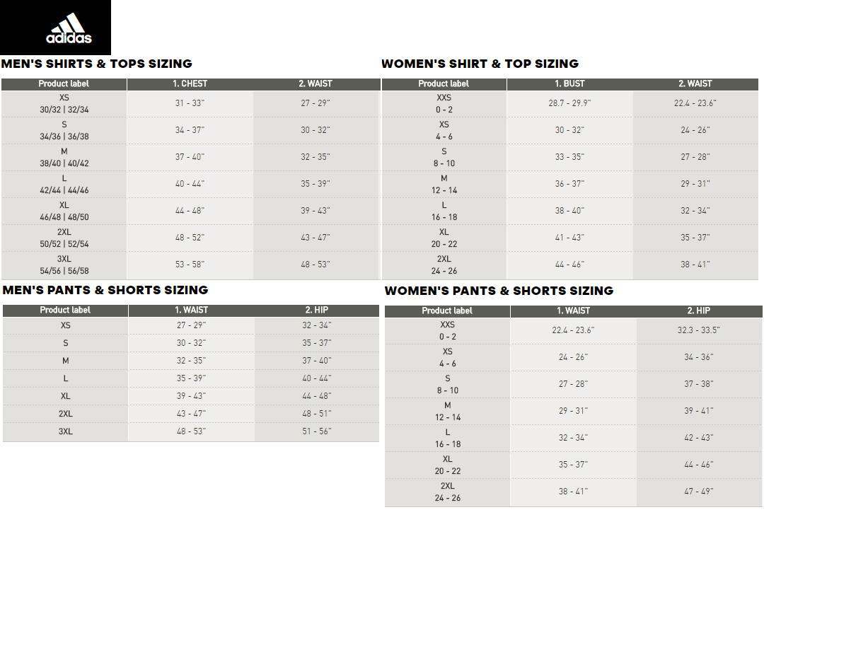 Size Chart Adidas Hoodie