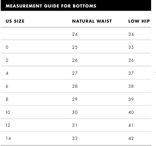 6pm Size Chart Clothing