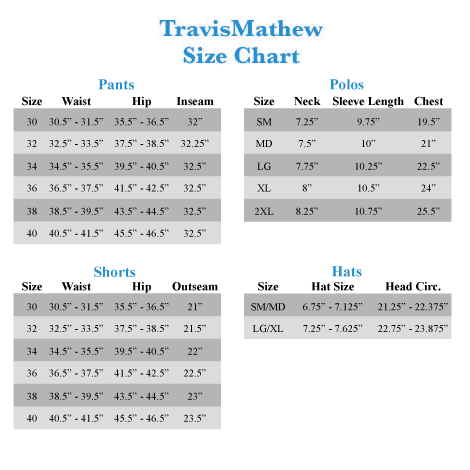 travis mathew polo size chart