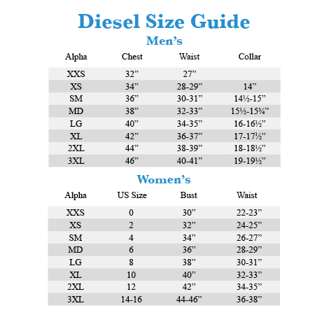 Diesel Swim Shorts Size Chart