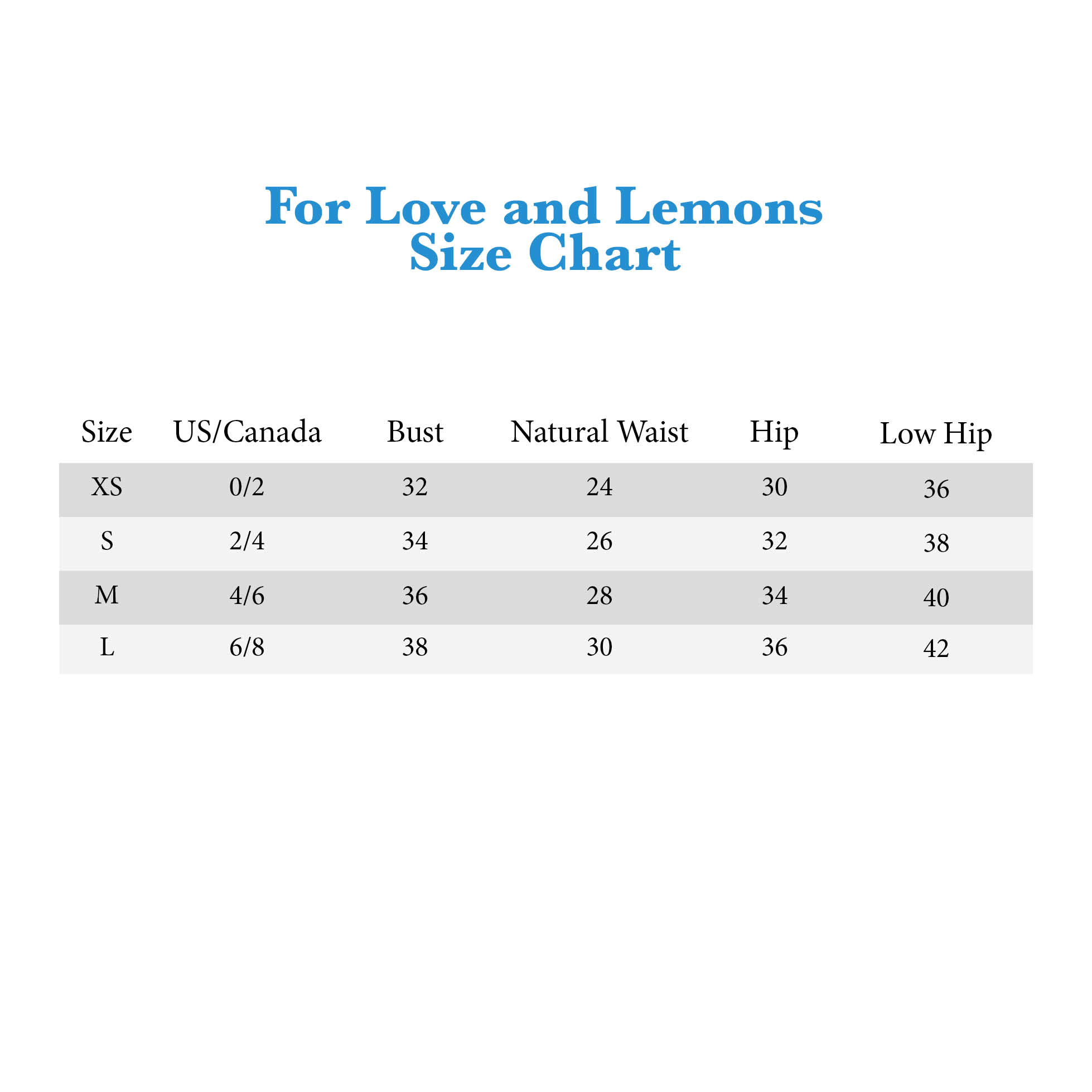 Tommy Hilfiger Size Chart