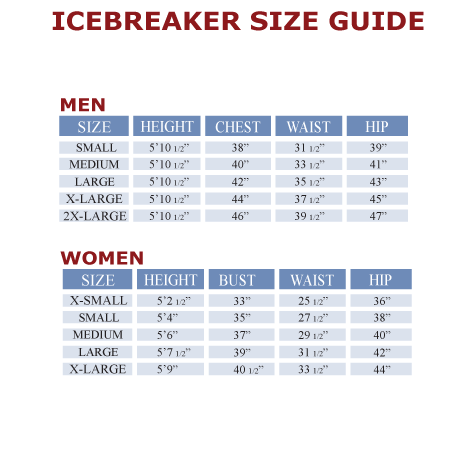 Icebreaker Size Chart