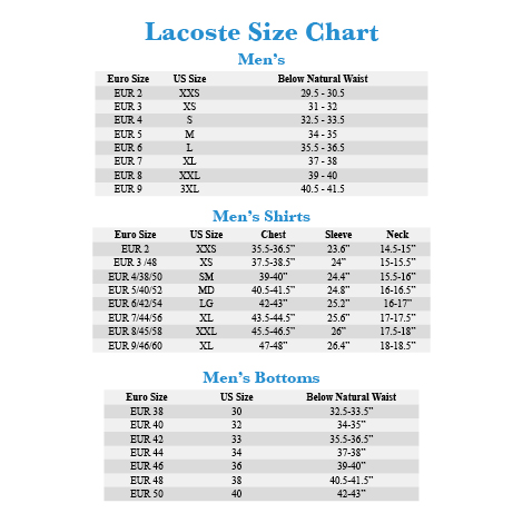 lacoste xl size guide