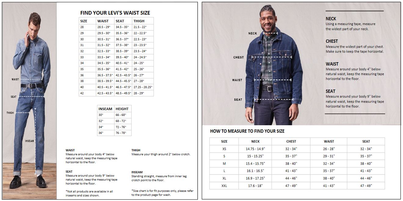 Levi's Size Chart Men's