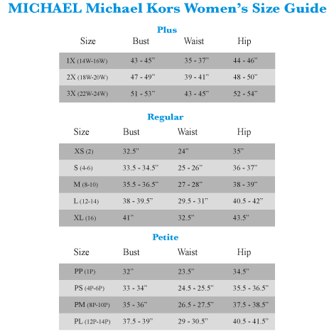 michael kors dress size chart