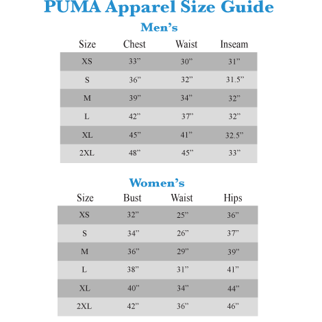 puma sports bra size chart