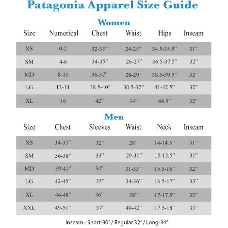 Patagonia Size Chart Women S