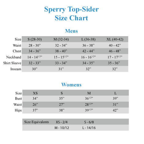 sperry men's shoe size chart