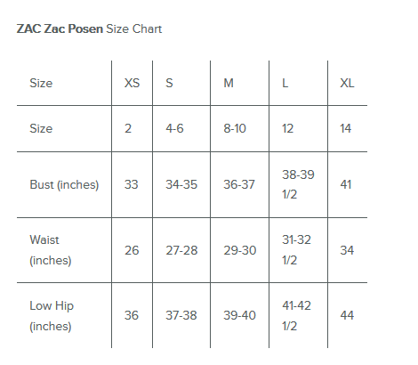 Zac Posen Dress Size Chart