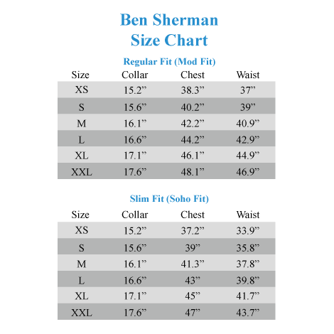 Ben Sherman Polo Size Chart