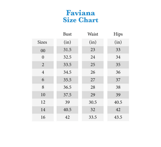 Faviana Size Chart