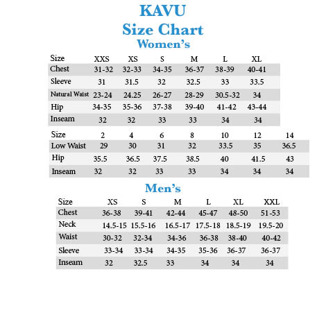 Kavu Size Chart