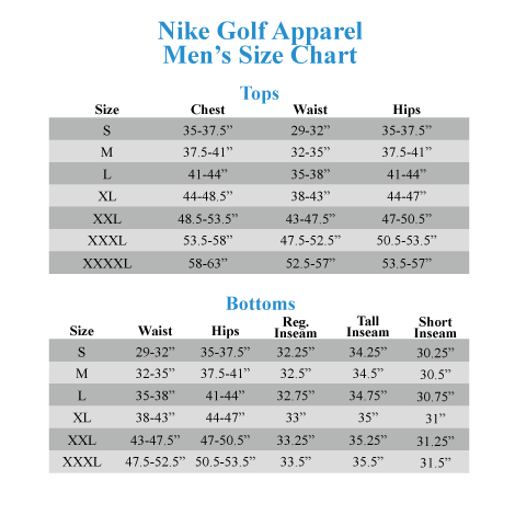 nike men's jacket size chart