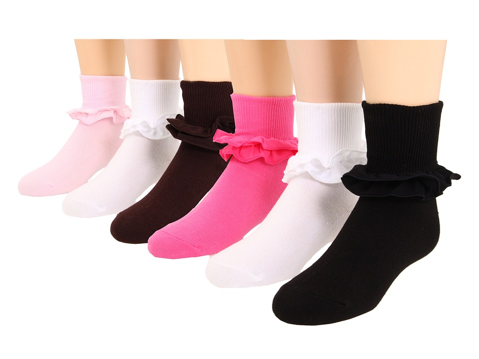 Jefferies Socks - Misty 6-Pack (Toddler/Little Kid/Big Kid) (Pink/Black/Chocolate/White/White/Bubblegum) Girls Shoes