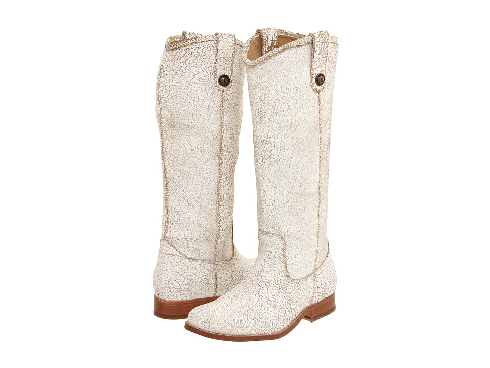 Frye Melissa Button (White (Cracked Leather)) Cowboy Boots