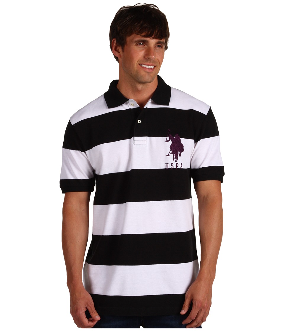 U.S. Polo Assn 2 Color Wide Stripe Polo Mens Short Sleeve Knit (Black)
