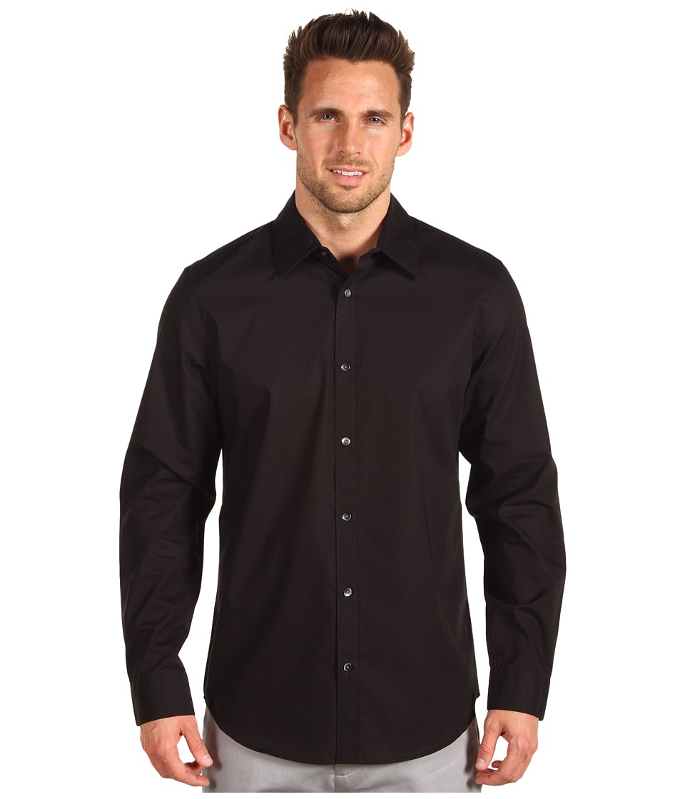 Calvin Klein L/S Non Iron Solid Stretch Sport Shirt Mens Long Sleeve Pullover (Black)