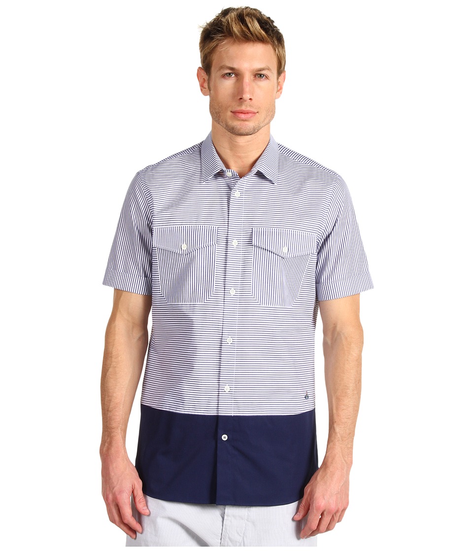 Vivienne Westwood MAN Mixn Match Short Sleeve Shirt Mens Short Sleeve Button Up (Blue)