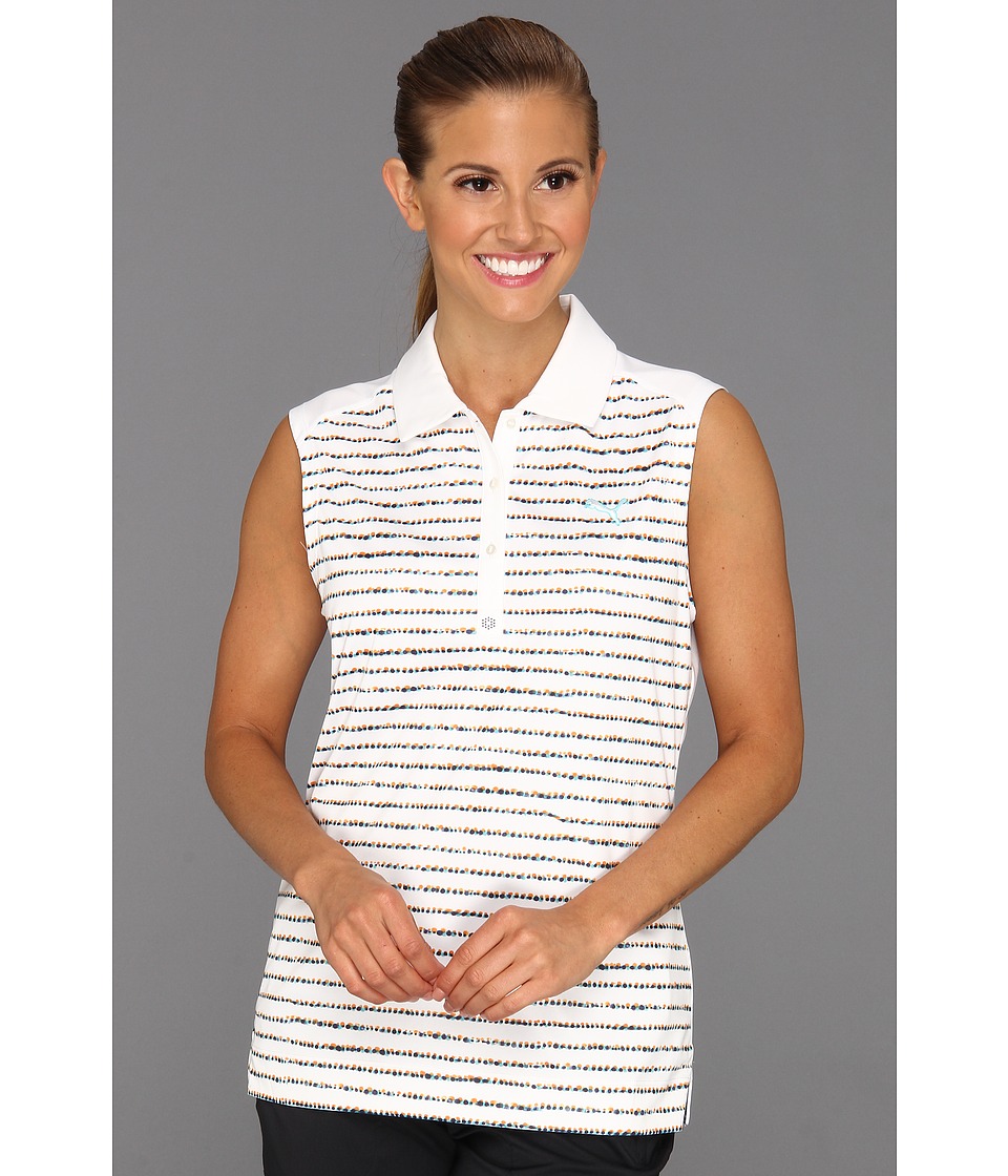 PUMA Golf Sleeveless Dotted Stripe Polo Shirt 13 Womens Short Sleeve Knit (White)