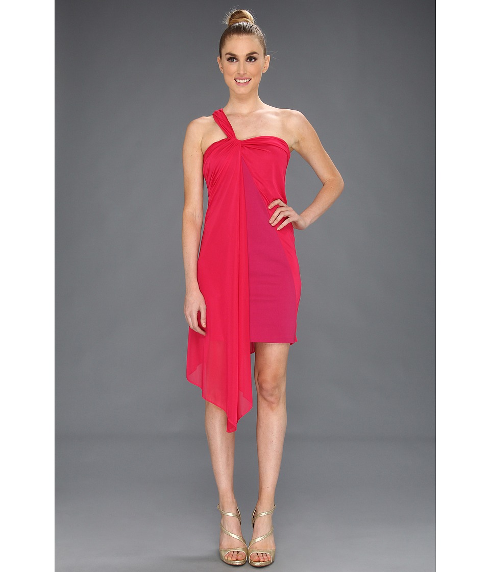 Halston Heritage One Strap Ponte Dress with Overlay Womens Dress (Pink)
