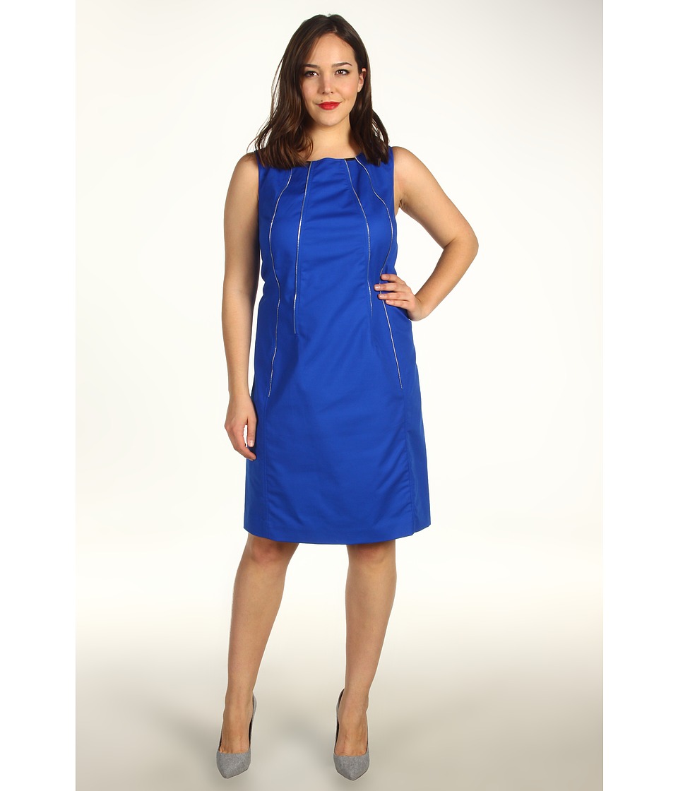 Calvin Klein Plus Size Shift Dress w/ Zippers Womens Dress (Blue)